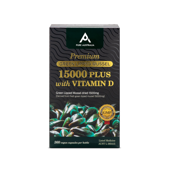Pure Australia Premium Green Lipped Mussel 15000 Plus with Vitamin D 360 Capsules