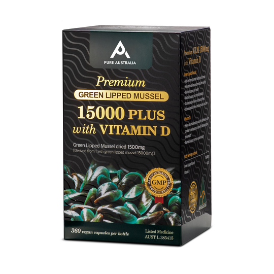 Pure Australia Premium Green Lipped Mussel 15000 Plus with Vitamin D 360 Capsules