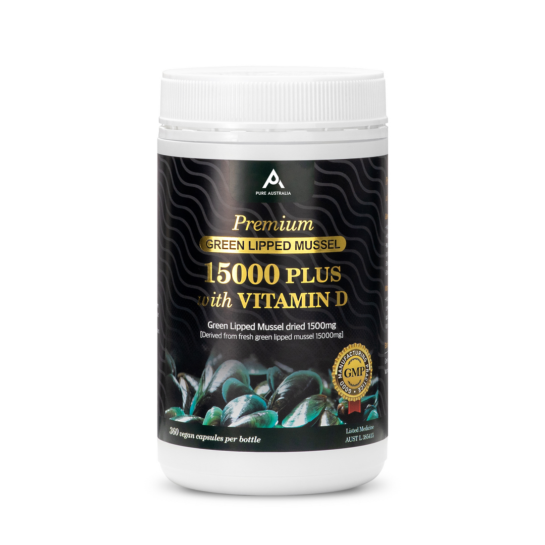 Pure Australia Premium Green Lipped Mussel 15000 Plus with Vitamin D 360 Capsules