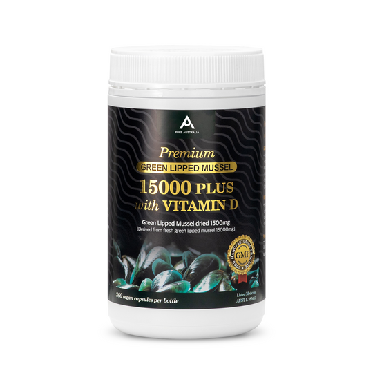 Pure Australia Premium Green Lipped Mussel 15000 Plus with Vitamin D 360 Capsules